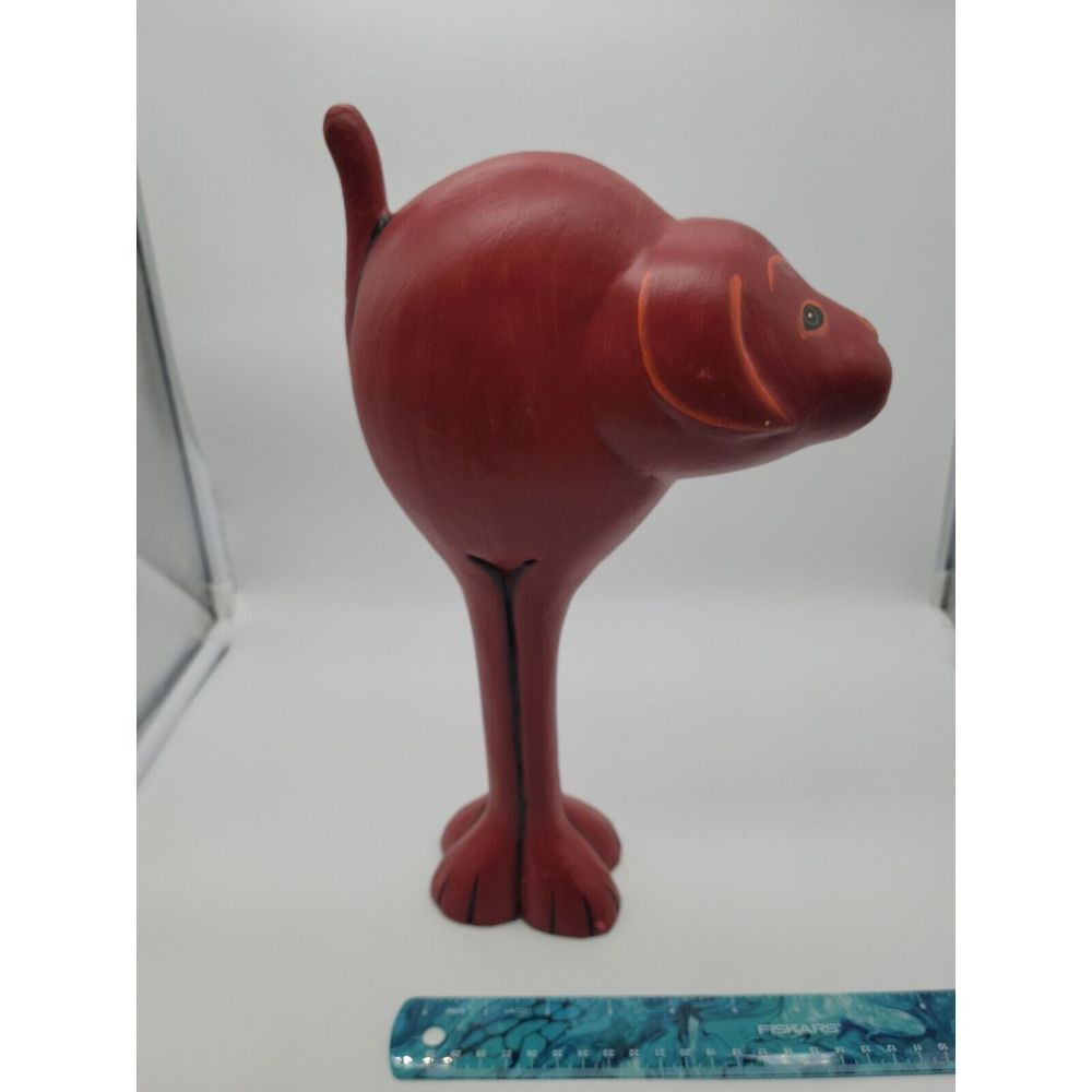 MCM Dog Figurine Brown Tan 9"‎  Tall Cute Wood Statue Derpy